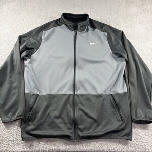 Nike Track Jacket Mens XXLT Full Zip Black Gray Color Block Dri Fit Pockets